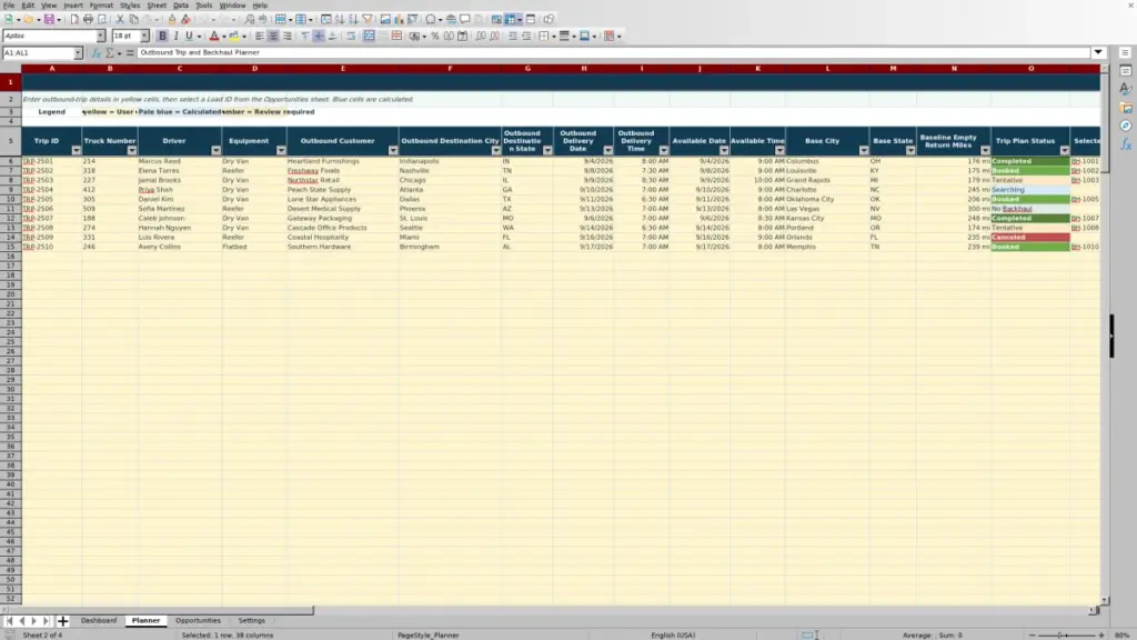 Planner preview for Backhaul Planning Spreadsheet for Excel: Free Template for 2026