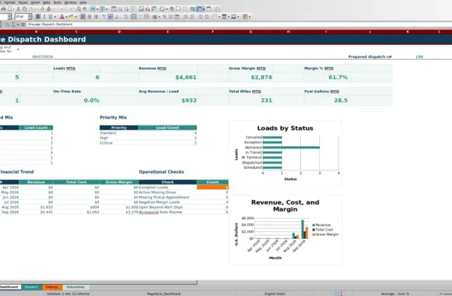 Preview 1: Dashboard sheet — drayage dispatch spreadsheet