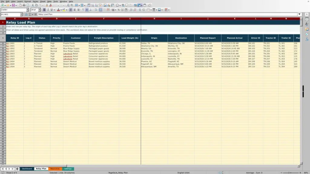 Relay Plan preview for Relay Load Planning Spreadsheet Excel Free Template for 2026